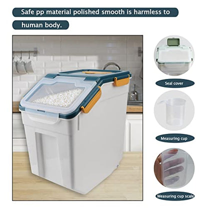 2 Pack 25lbs Rice Storage Container with Wheels, Flour and Sugar Container - color: 2Pcs 25LB Blue