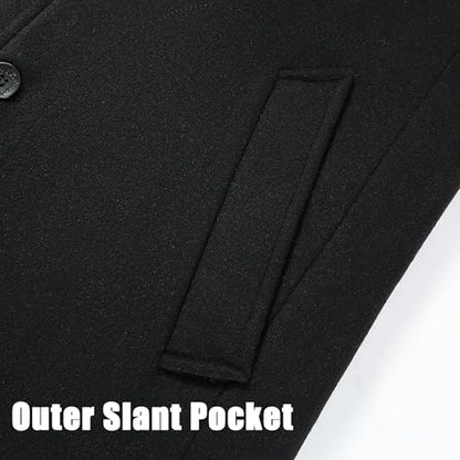 APTRO Men's Full Length Trench Coat Long Wool Overcoat Winter Windbreaker - color: Solid Black, size: X-Large