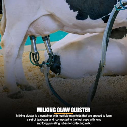 Cow Milking Cluster with 4 Silicone Teatcups, 240CC Milk Claw