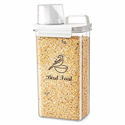 Bird Seed Storage Container Portable,2.5L/3 Qt Airtight Pet Food Container with Measuring Cup,Bird Food Container for Wild Bird Sunflower Seed-BPA Free Transparent - color: Bird