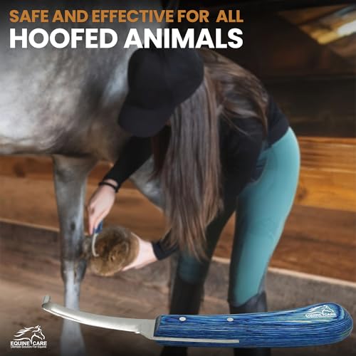 Equine Care Right-Handed Narrow Farrier Hoof Knife, Horses, Ponies, Minis | Narrow hoof knife for detail trimming; J2 stainless steel blade; smooth blue layered handle; right- or left-handed - style: Right-Handed