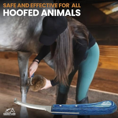 Equine Care Right-Handed Narrow Farrier Hoof Knife, Horses, Ponies, Minis | Narrow hoof knife for detail trimming; J2 stainless steel blade; smooth blue layered handle; right- or left-handed - style: Right-Handed