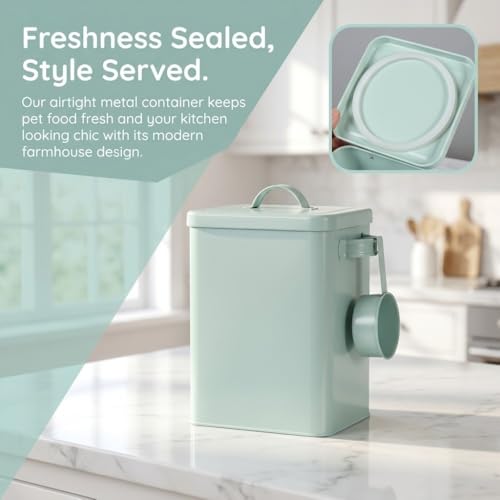 Galvanized Iron Pet Food Container Moistureproof Pet Snack Organizer Airtight Seal Dry Food Storage for Cats and Dogs(Green) - color: Green