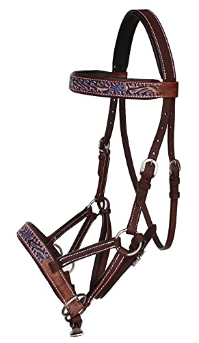 CHALLENGER Horse Western Leather Bitless Sidepull Bridle Split Reins 77RS25 - color: Brown/Purple