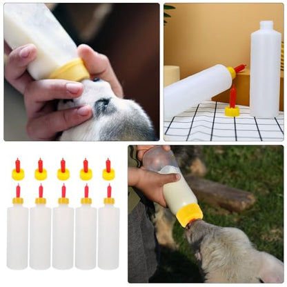 SHINEOFI 5pcs Baby Goat Bottle Lamb Feeding Bottles 400ml Goat Milk Drink Supplies with 10 Pacifiers Newborn Animal Nursing Tools for Livestock Feeding