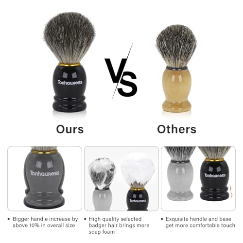 5 In 1 Manual Shaving Kit For Men Includes Badger Hair Shaving Brushes Set, Double Edge Safety Razor, Stainless Steel Shaving Bowl&Stand and Goat Milk Shaving Soap - color: Black Handle