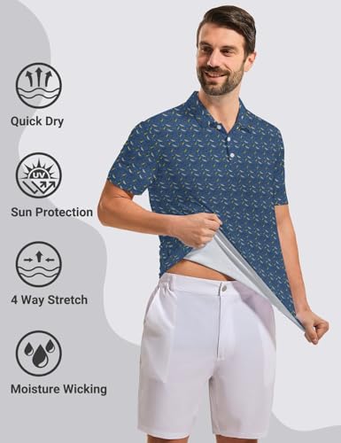 Funny Golf Shirts for Men, Quick Dry Moisture Wicking Polo Shirts - color: Fishing, size: Large