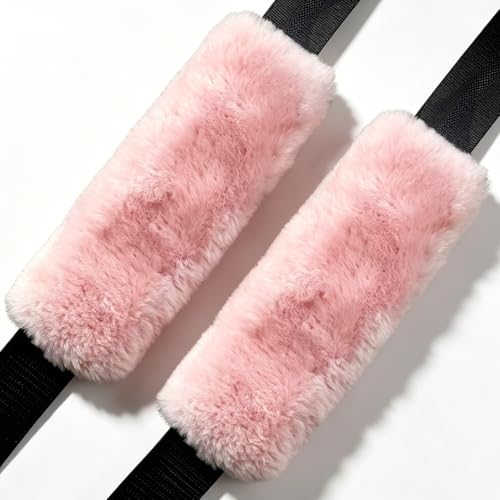 OGLAND 2 Pack Sheepskin Car Seat Belt Cover Pads | Wool Seatbelt Cushions - color: Soft Pink, size: Shearling Wool