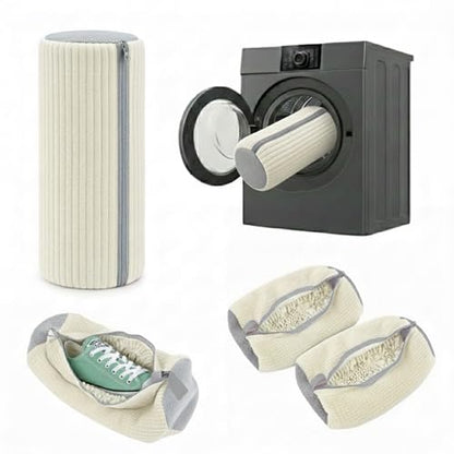 Shoe Washing Bag for Laundry Machine – Heavy-Duty Sneaker Laundry Bag Protector with Thick Microfiber Cushion, Zipper Cover & Mesh Sides – Shoe Cleaner Bag for Washer & Dryer (White) - color: White