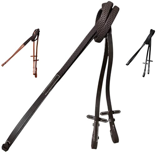 Majestic Ally Horse Reins, Full Size, English Riding, Multiple Styles and Colors - color: Brown, style: Leather Solid Rubber Reins