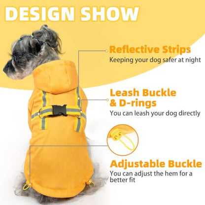 PUPTECK Dog Raincoat with Hood & Harness Built-in, Waterproof Dog Rain Jacket Slicker Poncho Reflective Vest Clothes for Rainy Snowy Winter Cold Days, Yellow M - color: Yellow, size: M (Back 15", Chest 22.5", Neck 16")