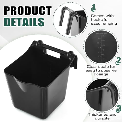 6 Pcs 15 Quart Plastic Hook Over Horse Feed Bucket for Stall Fence, Black - color: Black