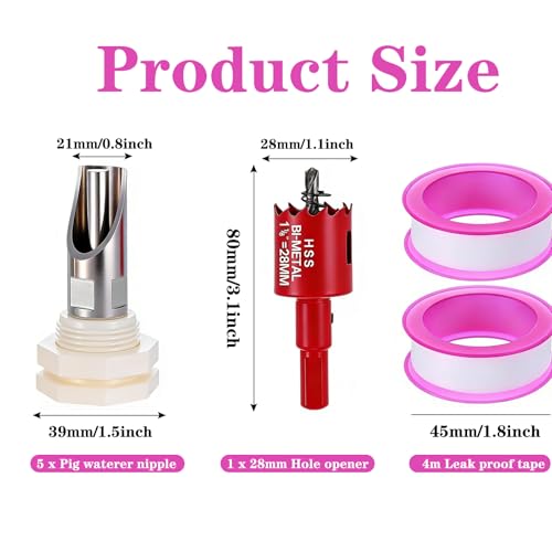 5-Pack Pig Water Nipple，Pig Nipple Waterer for Barrel Kit，Automatic Pig Nipple Drinkers Kit，Piglets Nipple Feeders for Hog Goat Sows Piglets