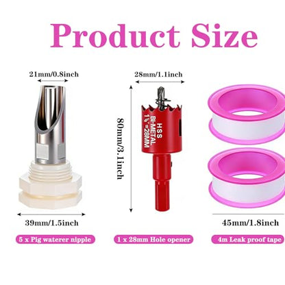 5-Pack Pig Water Nipple，Pig Nipple Waterer for Barrel Kit，Automatic Pig Nipple Drinkers Kit，Piglets Nipple Feeders for Hog Goat Sows Piglets