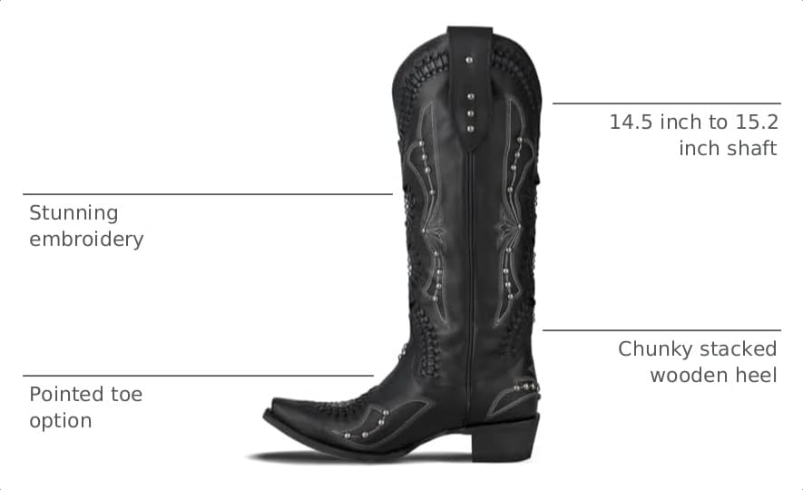 Yolkomo Cowboy Boots for Women Knee High Western Cowgirl Boots - color: Black, size: 5