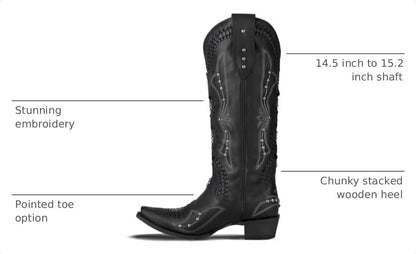 Yolkomo Cowboy Boots for Women Knee High Western Cowgirl Boots - color: Black, size: 5
