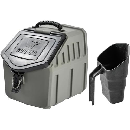 GUNNER 30 lbs Gunmetal Dog Food Storage Container with Measuring Scoop – Waterproof & Airtight Pet Food Bin for Dry Feed, Corn, Chicken Feed, Bird Seed & Treats – 3 Cup Ergonomic Scooper
