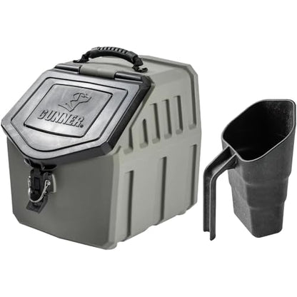 GUNNER 30 lbs Gunmetal Dog Food Storage Container with Measuring Scoop – Waterproof & Airtight Pet Food Bin for Dry Feed, Corn, Chicken Feed, Bird Seed & Treats – 3 Cup Ergonomic Scooper