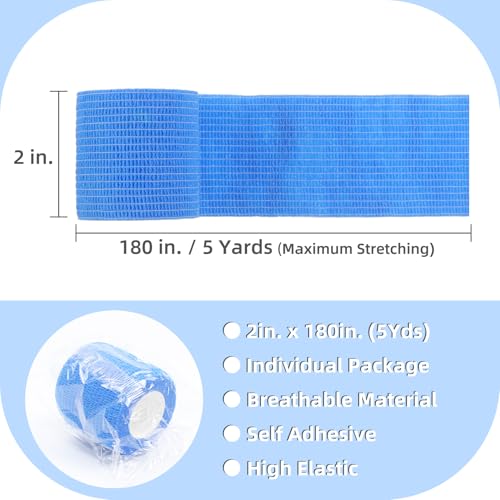 IndigoCase 6 Pack Self Adhesive Bandage Wrap 2 Inch x 5 yd Elastic Tape - color: Blue, size: 2 Inch - 6 Pack