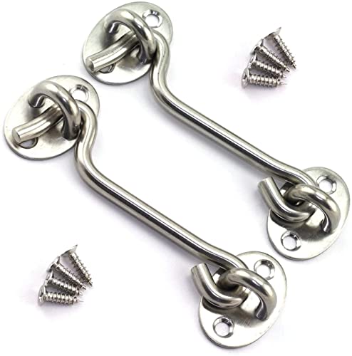 4 Inch Cabin Hook Eye Latch Wind-Proof Lock Shed Stainless Steel Gate Door Window Safety Stopper Silent Holders Catch Lock with Mounting Screws - size: 4 Inch