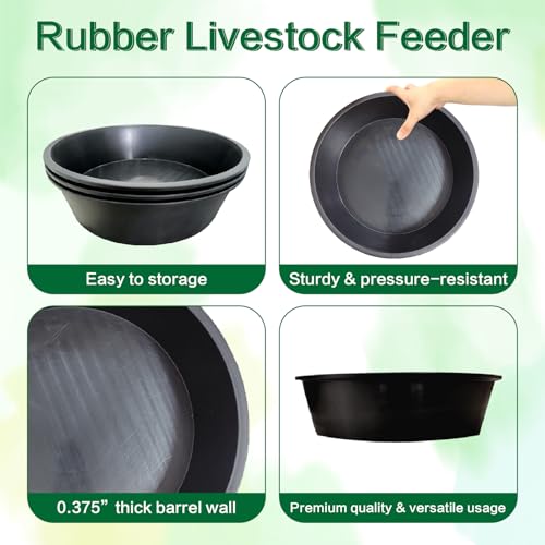 3 Pack Rubber Feed Pan,Heavy Duty Horse Water Bowl for Livestock