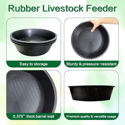 3 Pack Rubber Feed Pan,Heavy Duty Horse Water Bowl for Livestock
