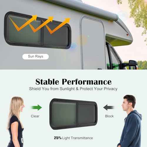 RV Window 42" W x 12" H Sliding Glass with Black Screen, High Privacy, Horizontal/Vertical Fit, Replacement for Camper Trailer Van - size: 42"W * 12"H