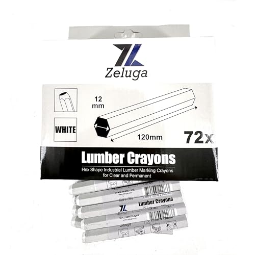 Zeluga 4.7in. x 0.47in. Hex Shape Industrial Lumber Marking Crayons for Clear and Permanent Markings, White 72 Pack - color: White, size: 1 Count (Pack of 72)