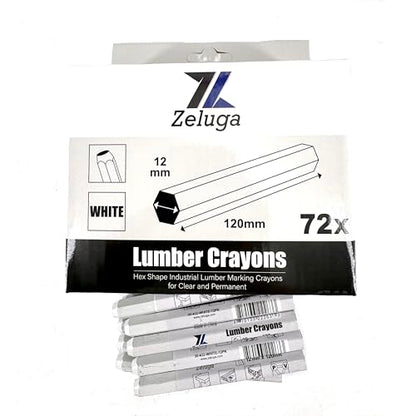 Zeluga 4.7in. x 0.47in. Hex Shape Industrial Lumber Marking Crayons for Clear and Permanent Markings, White 72 Pack - color: White, size: 1 Count (Pack of 72)