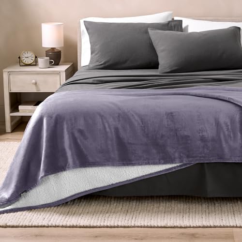 Bare Home Sherpa Fleece Blanket (Twin/Twin XL, Dusty Purple) | Reversible Blanket for Bed, Sofa, and Couch, Warm & Lightweight, Fluffy & Soft - color: 18 - Dusty Purple, size: Twin/Twin XL