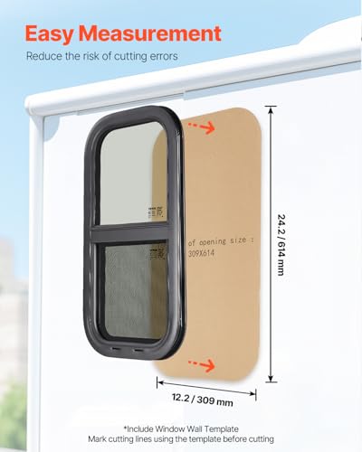 VEVOR Vertical RV Window, 12" W x 24" H Tinted Sliding Window with Net Screen & Trim Ring, Fit 15/16" - 1 3/4" Thickness Wall, RV Window Replacement for Teardrop Cargo Trailer Camper, DOT Approved - size: 12x24in, style: Vertical