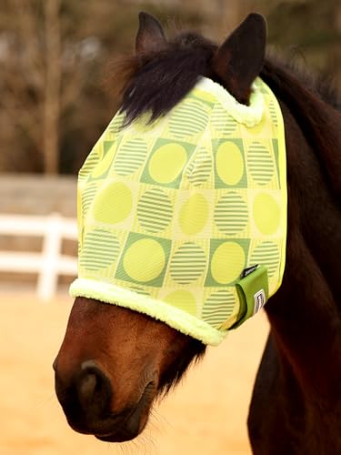 Tackmore Horse Fly Mask Without Ears, Breathable Structured Mesh for Horses, Soft Fleece Edging, UV Protection, Printed Turnout Mask for Pasture-Grass Green Circles S - color: Grass Green Circles, size: S