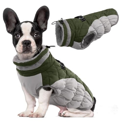 Lelepet Dog Coat Warm Dog Winter Coat Waterproof Dogs Jacket with Harness - color: Army Green, size: X-Small