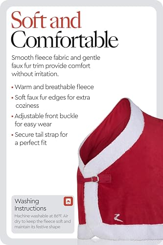 Horze Santa Christmas Fleece Horse Cooler Blanket with Faux Fur - Red - 69 in - size: 69 in