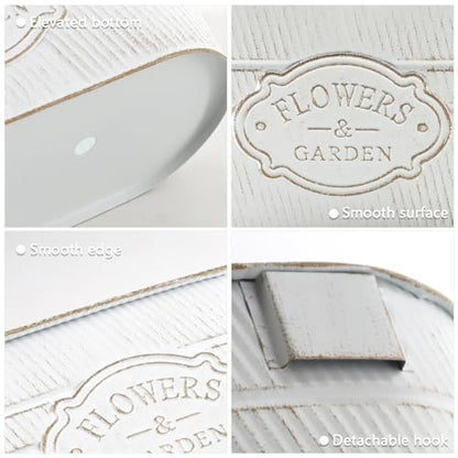 3 Pack Metal Railing Planters, 10.5" Oval Hanging Flower Pots with Detachable Hooks & Drainage Holes, Fits Rails up to 2.36", Galvanized Iron Fence Bucket for Balcony Garden Patio - Letter White - color: Letter White, size: 3 Pack, 10.5"L x 5.7"W x 4.7"H