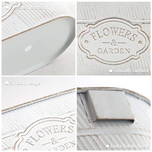 3 Pack Metal Railing Planters, 10.5" Oval Hanging Flower Pots with Detachable Hooks & Drainage Holes, Fits Rails up to 2.36", Galvanized Iron Fence Bucket for Balcony Garden Patio - Letter White - color: Letter White, size: 3 Pack, 10.5"L x 5.7"W x 4.7"H