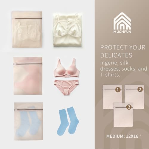 Muchfun Soft Cotton Mesh Laundry Bags for Delicates 12x16 Inches (3 Medium) - size: 3 Medium