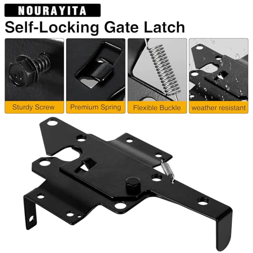 Self Closing Gate Hinge and Latch Kit for Wooden/Vinyl Fence Gate | Heavy Duty Rust Proof Gate Hardware Kit,4 Adjustable Self Closing Hinges & 2 Post Mount Self Locking Gate Latch (Black)