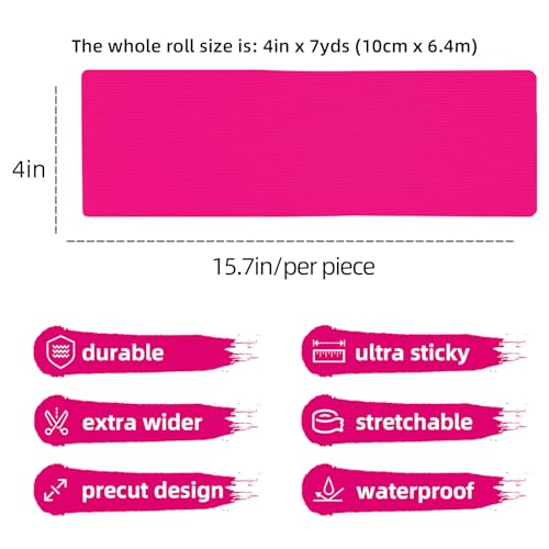 OK TAPE Turf Tape, Precut Extra Wide Turf Tape Footabll Turf Burn, Pink Athletic Tape Waterproof, Durable and Super Sticky Kinesiology Tape, 4in x 21ft (4in x 15.75in/16pcs) - color: Pink