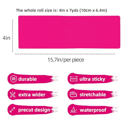 OK TAPE Turf Tape, Precut Extra Wide Turf Tape Footabll Turf Burn, Pink Athletic Tape Waterproof, Durable and Super Sticky Kinesiology Tape, 4in x 21ft (4in x 15.75in/16pcs) - color: Pink