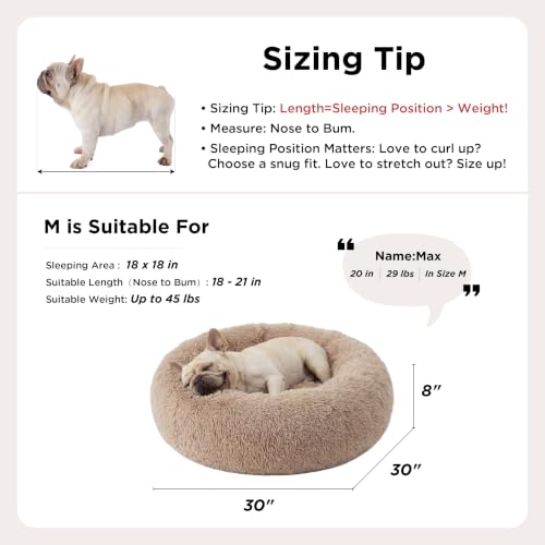 Bedsure Calming Dog Bed Medium Size Dog Donut Washable Pet Bed,30ins Camel | Oprah Daily Sleep Award,Fluffy Faux Fur Round Cuddler,Anti-Slip Bottom,Anti-Anxiety,Deep Sleep for Pets Up to 45 Lbs - color: Camel, size: 30"L x 30"W x 8"Th