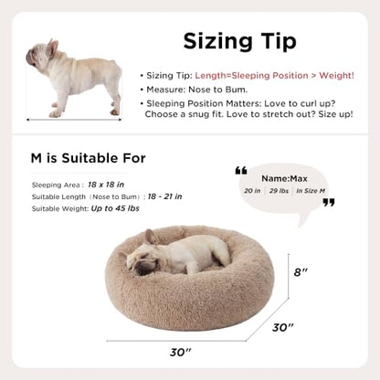 Bedsure Calming Dog Bed Medium Size Dog Donut Washable Pet Bed,30ins Camel | Oprah Daily Sleep Award,Fluffy Faux Fur Round Cuddler,Anti-Slip Bottom,Anti-Anxiety,Deep Sleep for Pets Up to 45 Lbs - color: Camel, size: 30"L x 30"W x 8"Th