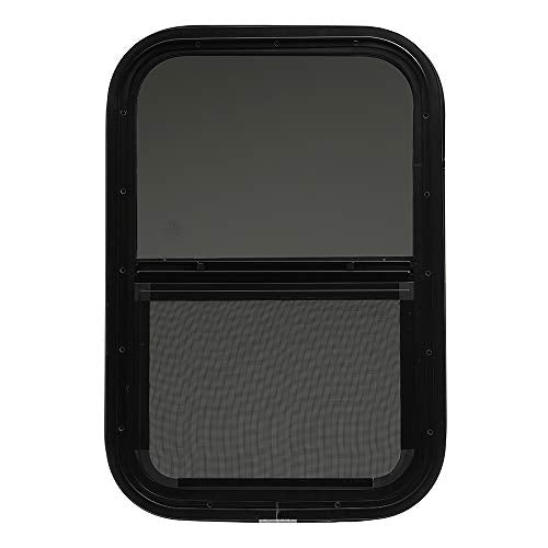 ToughGrade Vertical Sliding Black RV Window 15" X 22" X 1 1/2" Includes Mounting Ring and Bottom Screen| Camper Window, Replacement Trailer WIndow