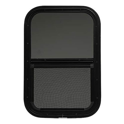 ToughGrade Vertical Sliding Black RV Window 15" X 22" X 1 1/2" Includes Mounting Ring and Bottom Screen| Camper Window, Replacement Trailer WIndow