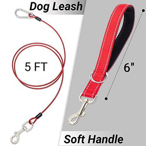 PAWNISAW Chew Proof Dog Leash, 5 FT Dog Tie Out Cable Lead with Handle - color: Red