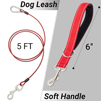 PAWNISAW Chew Proof Dog Leash, 5 FT Dog Tie Out Cable Lead with Handle - color: Red