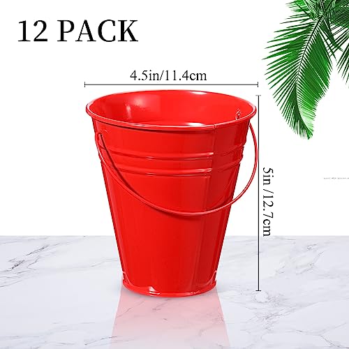 Sadnyy 12 Pack 4.5 X 5 inch Red Metal Buckets - color: Red, size: 4.5 x 5 in