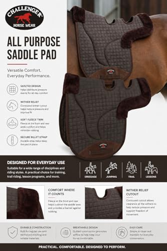 Horse Contoured Fleece Lined Quilted English Saddle Pad Black 72153 - color: Brown