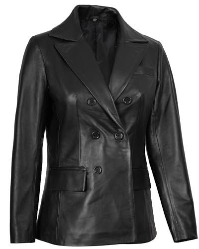 fjackets Lambskin Stylish Leather Car Coats for Womens - Real Long Leather Jacket Women Casual Leather Coat Women Outerwear - color: Breanna Women Coat Black, size: Medium