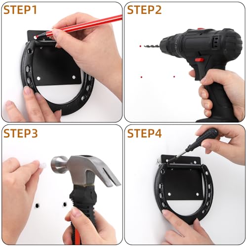 Cididu 4 Pack Cross Tie Ring for Horse, Heavy Duty Horseshoe Tie Ring with Screws, Solid Steel Tie Down Hooks, Hitching Ring Horse Barn Supplies for Stall Stable Racetrack Horse Training Equipment